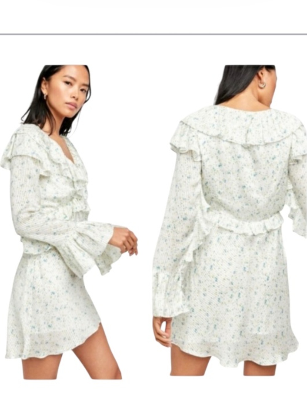 Free People Sweetest Thing Cream Floral Ruffle Long-Sleeve Midi Dress Size: L